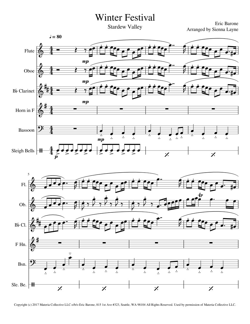 Stardew Valley - Winter Festival Sheet music for Flute, Oboe, Clarinet