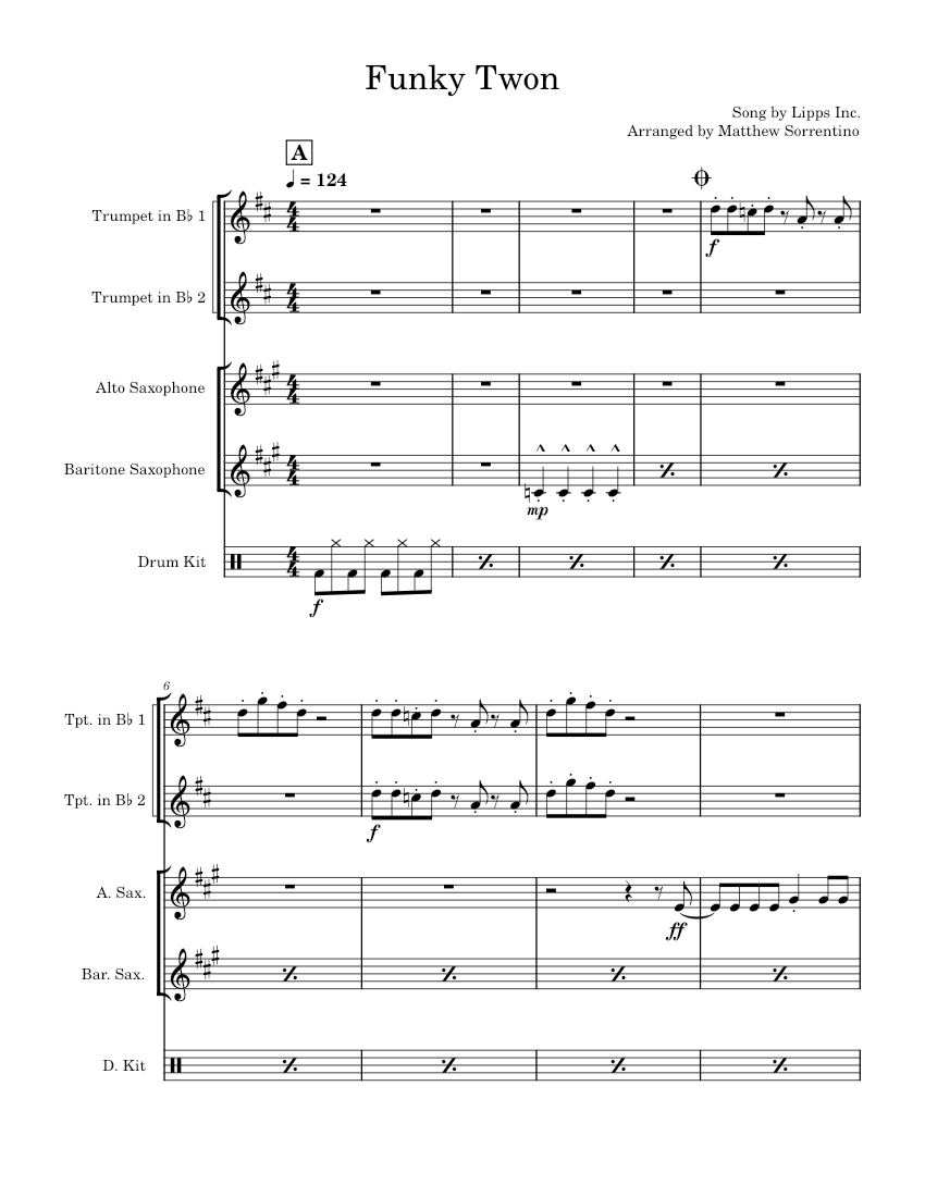Funky Town – Lipps Inc. Sheet Music for Saxophone alto, Saxophone ...