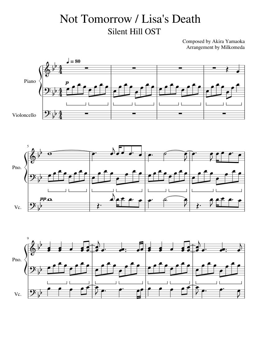 Not Tomorrow / Lisa's Death (Silent Hill) [Piano & Cello] Sheet music ...