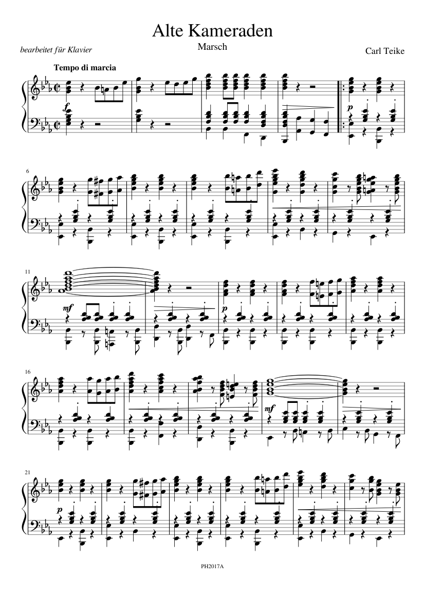 Alte Kameraden - arranged for Piano Sheet music for Piano (Solo) |  Musescore.com