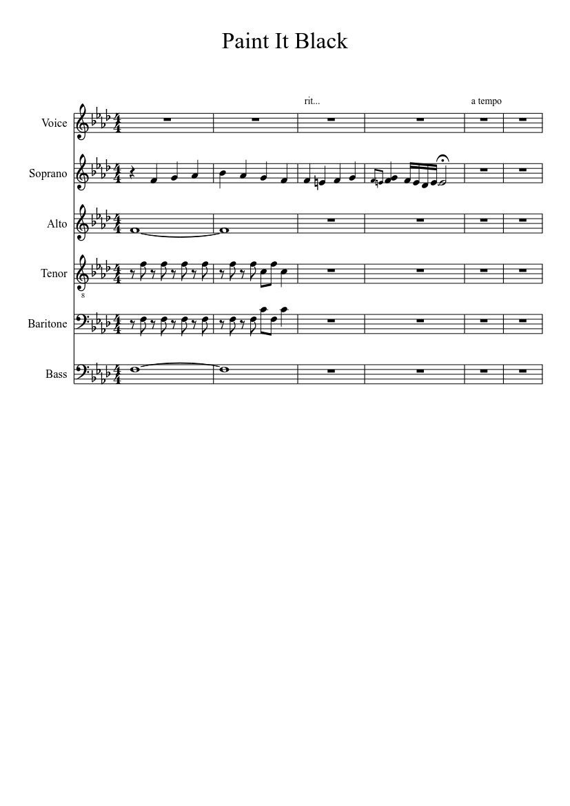 Paint It Black Sheet music for Bass guitar, Voice (other) (Mixed Duet ...