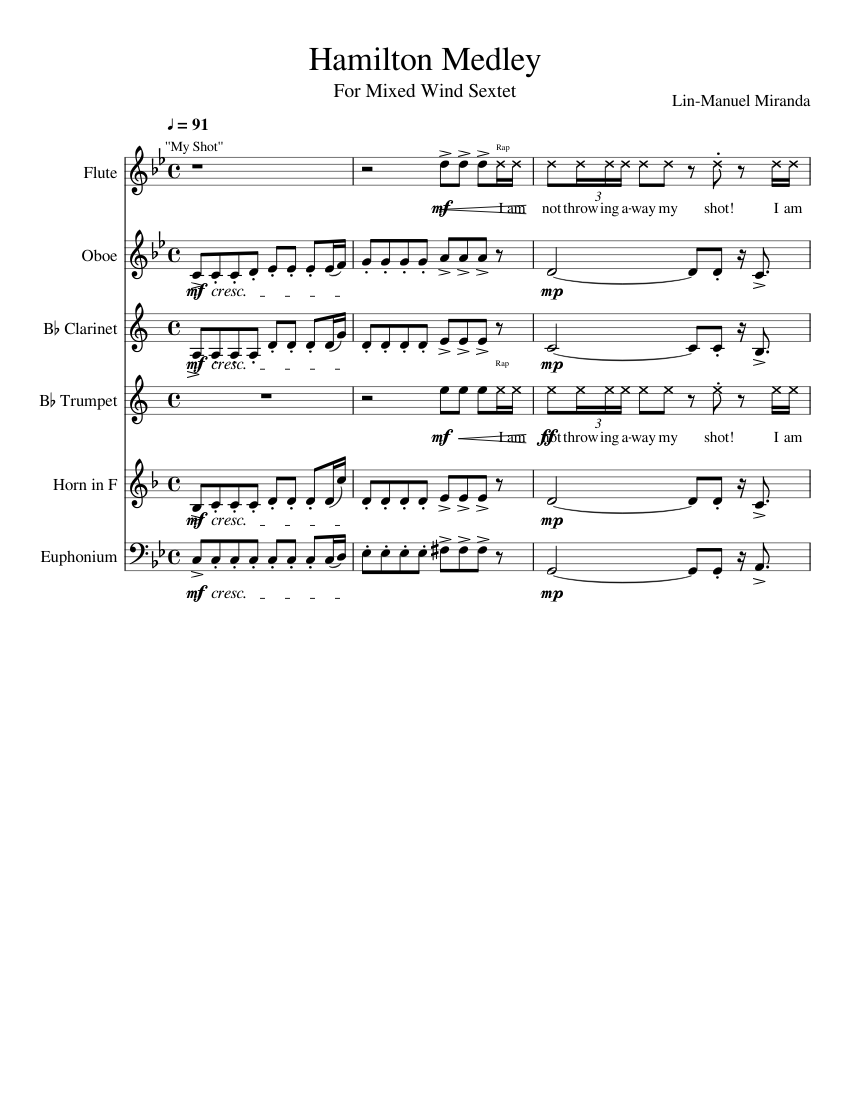 Hamilton Medley Sheet Music For Trumpet In B Flat Flute Clarinet In B Flat French Horn More Instruments Mixed Ensemble Musescore Com Nine months in the making. hamilton medley sheet music for trumpet