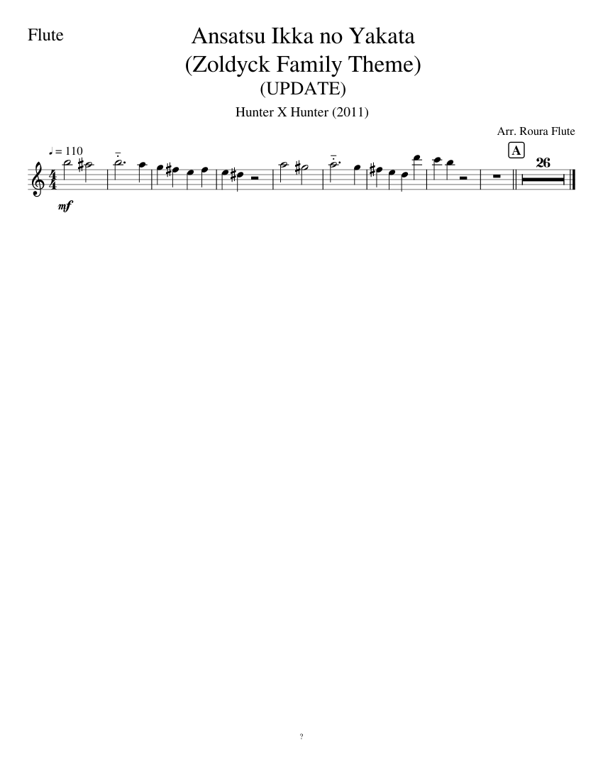 Ansatsu Ikka no Yakata (Zoldyck Family Theme) - Flute Sheet music for