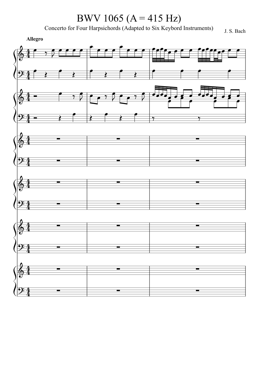 BWV 1065 Concerto for Four Harpsichords in A Minor Sheet Music for