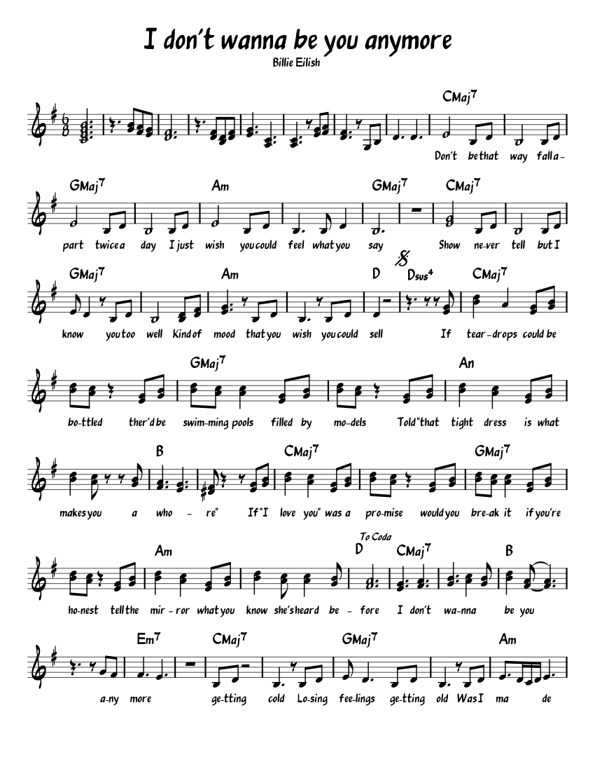 I don t wanna be you anymore Billie Eilish Sheet music for Piano (Solo) |  Musescore.com