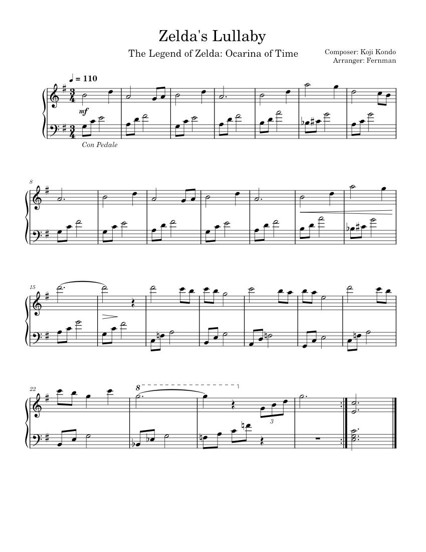 Zelda's Lullaby – Koji Kondo Sheet music for Piano (Solo) Easy ...
