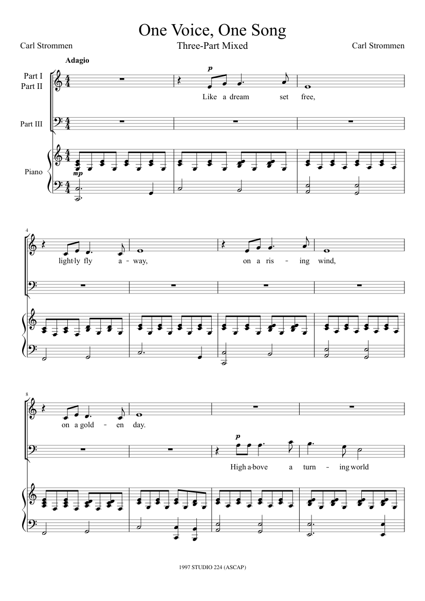 One Voice, One Song Sheet music for Piano (Solo) | Musescore.com