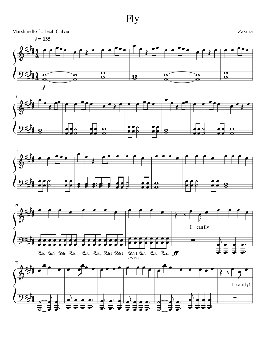 Marshmello ft. Leah Culver - Fly Sheet music for Piano (Solo) |  Musescore.com