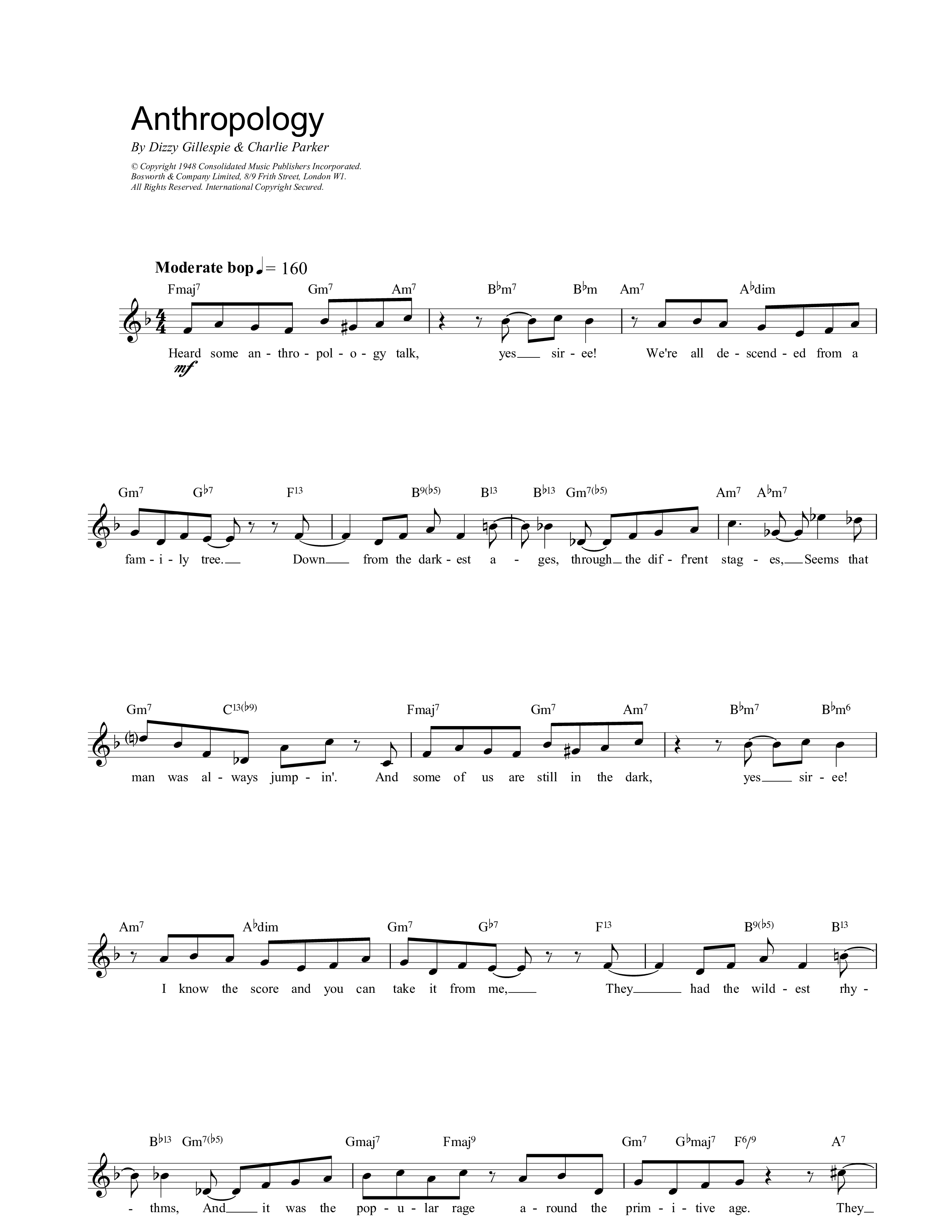 anthropology Sheet music for Vocals by Charlie Parker Official ...