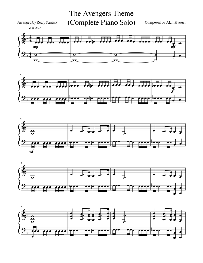 The Avengers Theme (Complete Piano Solo) Sheet music for Piano (Solo) |  Musescore.com