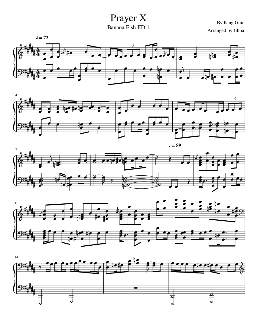 Banana Fish Ed 1 Prayer X Sheet Music For Piano Solo Musescore Com