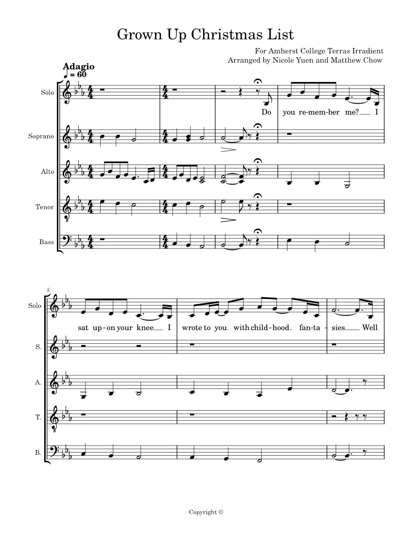 Grown Up Christmas List Sheet music for Piano, Soprano, Alto, Tenor & more instruments (SATB