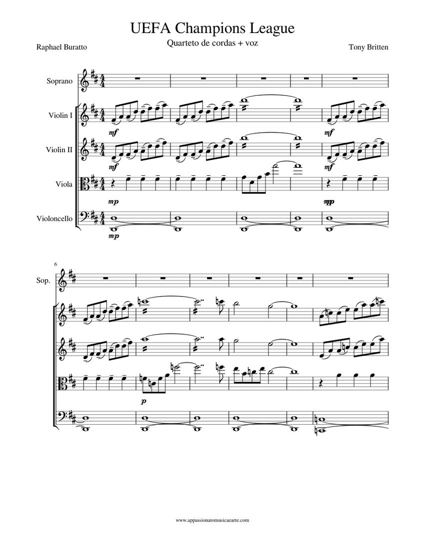 UEFA Champions League Sheet music for Violin, Cello, Soprano, Viola (Mixed  Quintet) | Musescore.com