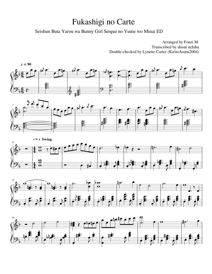 Fukashigi no Carte Sheet music for Piano (Solo) | Musescore.com