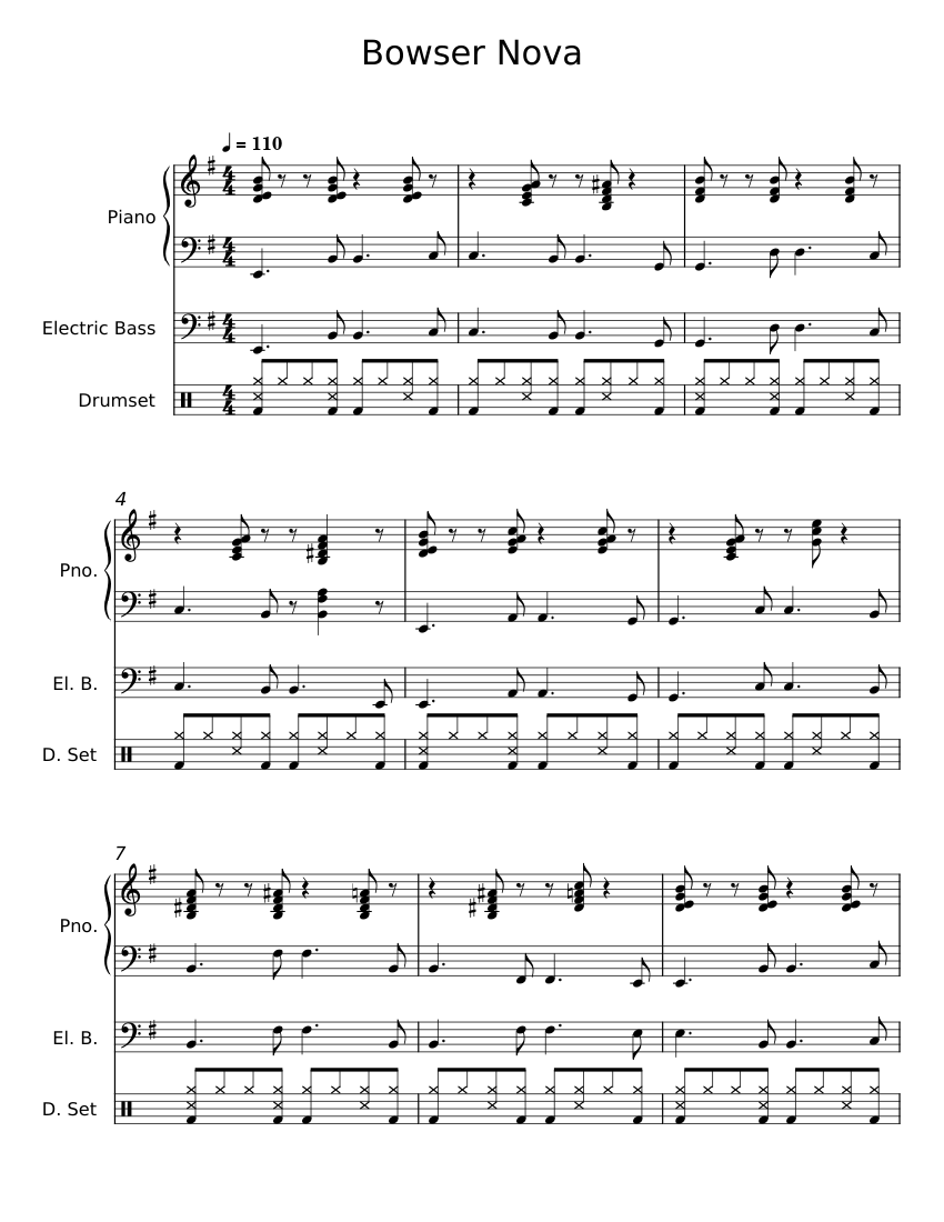 Bowser's Road Koji Kondo Sheet music for Piano, Bass guitar, Drum