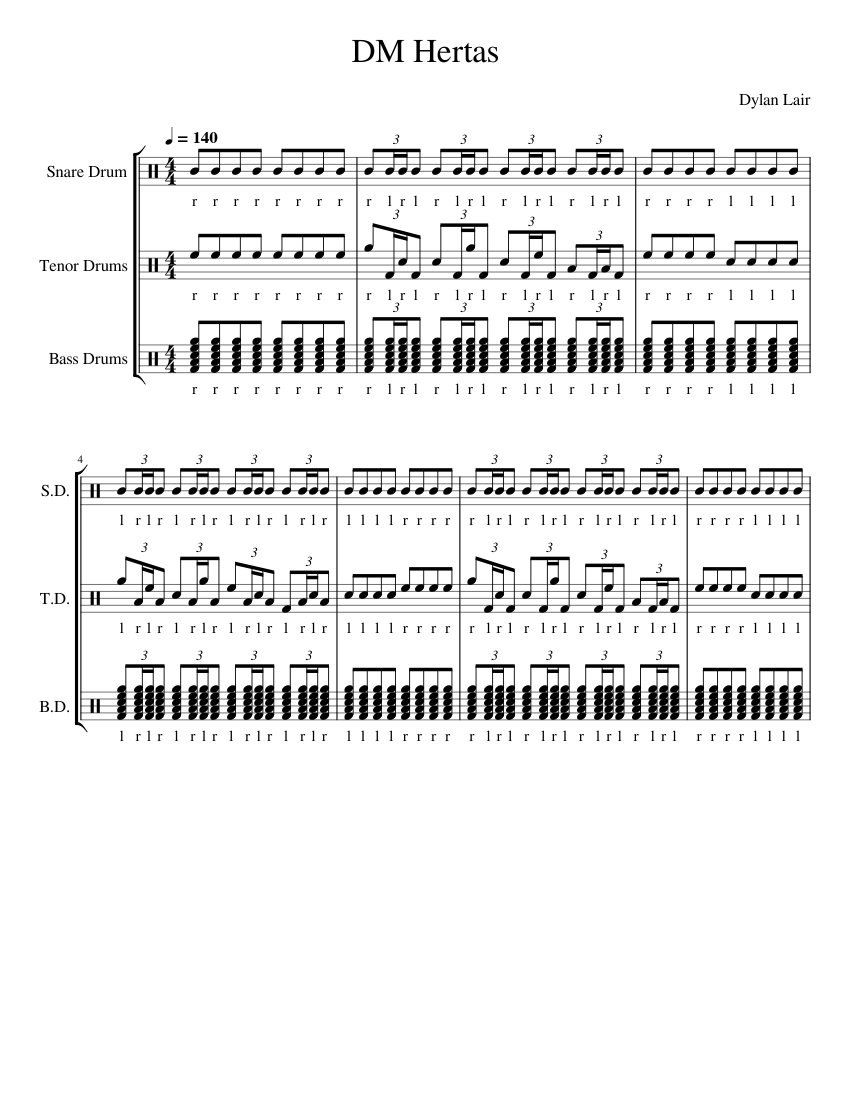 DM Hertas Sheet music for Snare drum, Tenor drum, Bass drum (Percussion