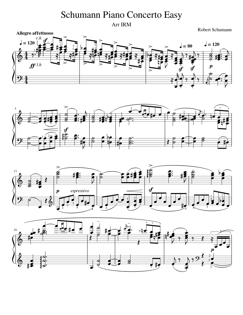 Schuman piano concerto 1st movement Easy – Robert Schumann Sheet music ...
