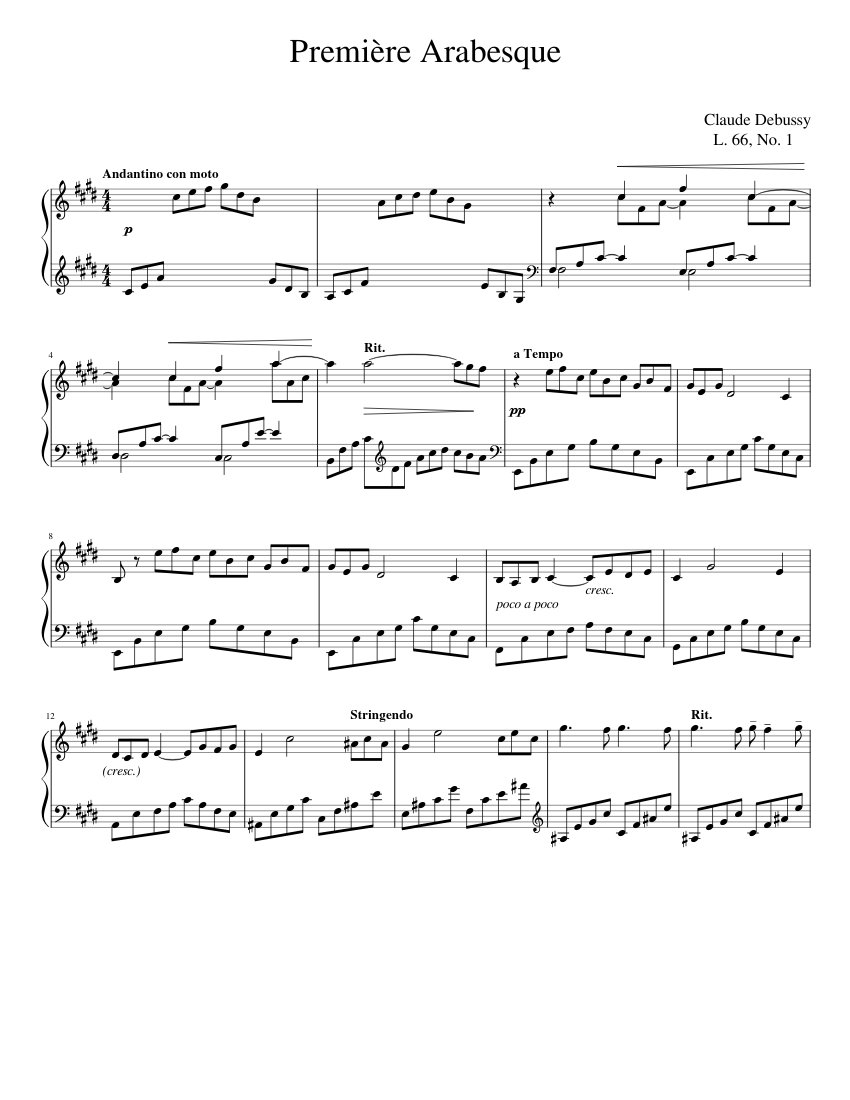 Debussy Première Arabesque, L. 66, No. 1 Sheet music for Piano (Solo ...