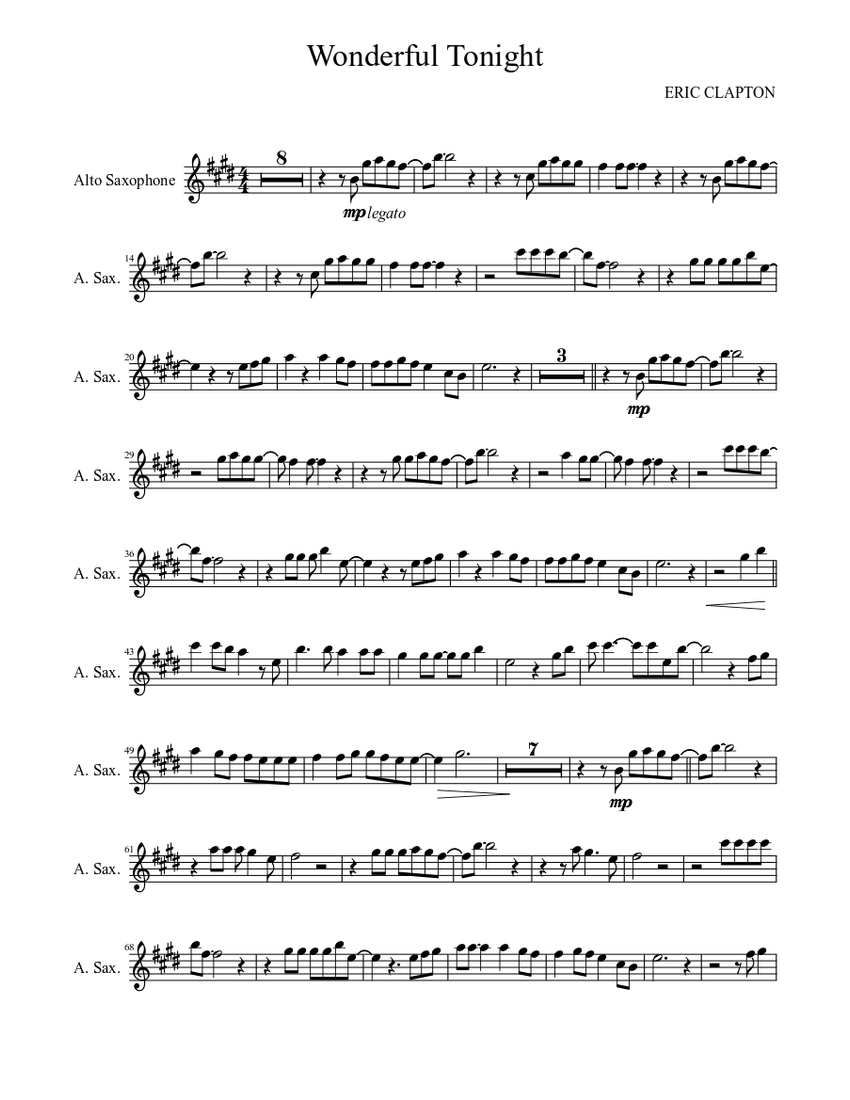 Wonderful Tonight Sheet music for Saxophone alto (Solo)