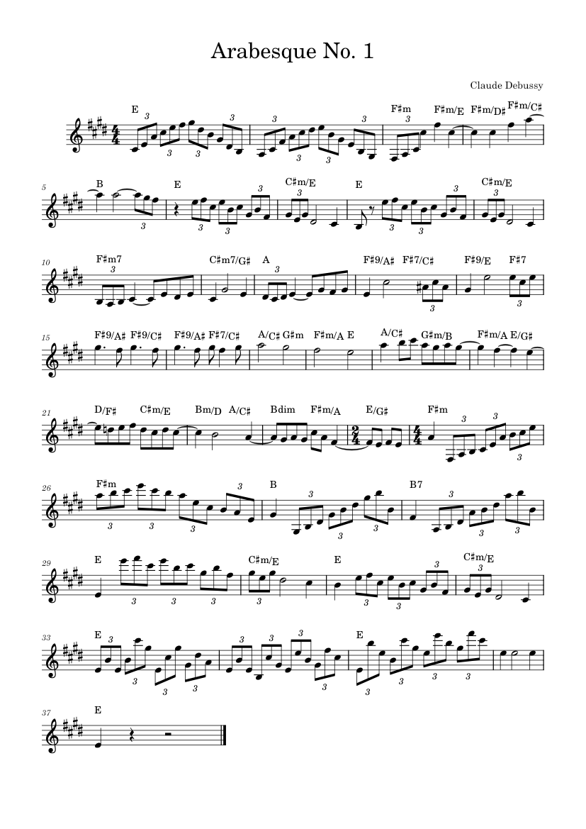 Arabesque No. 1 – Claude Debussy LEAD SHEET Sheet Music with Chords for ...
