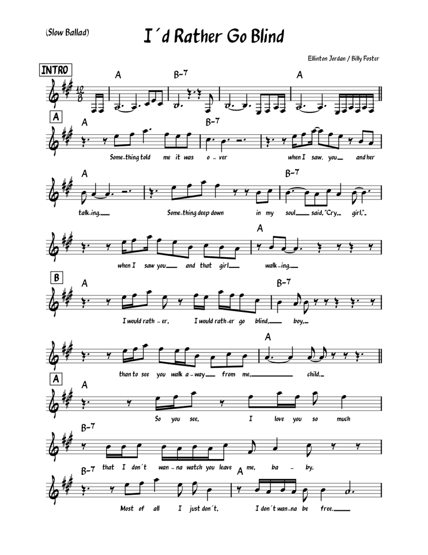 I'd rather go blind – Etta James I´d Rather Go Blind Sheet music for Piano  (Piano-Voice) | Musescore.com