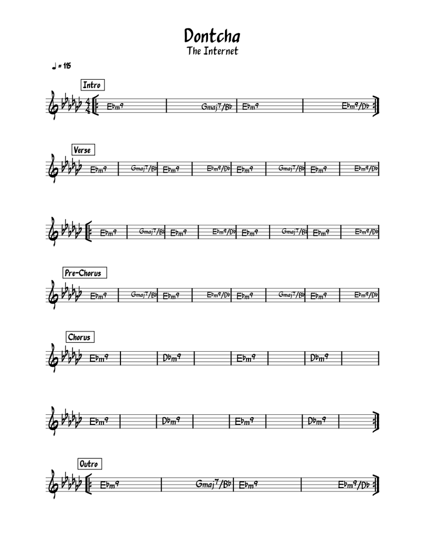 Dontcha The Internet Chord Chart Sheet Music For Piano Solo Dontcha the internet chord chart sheet music for piano solo