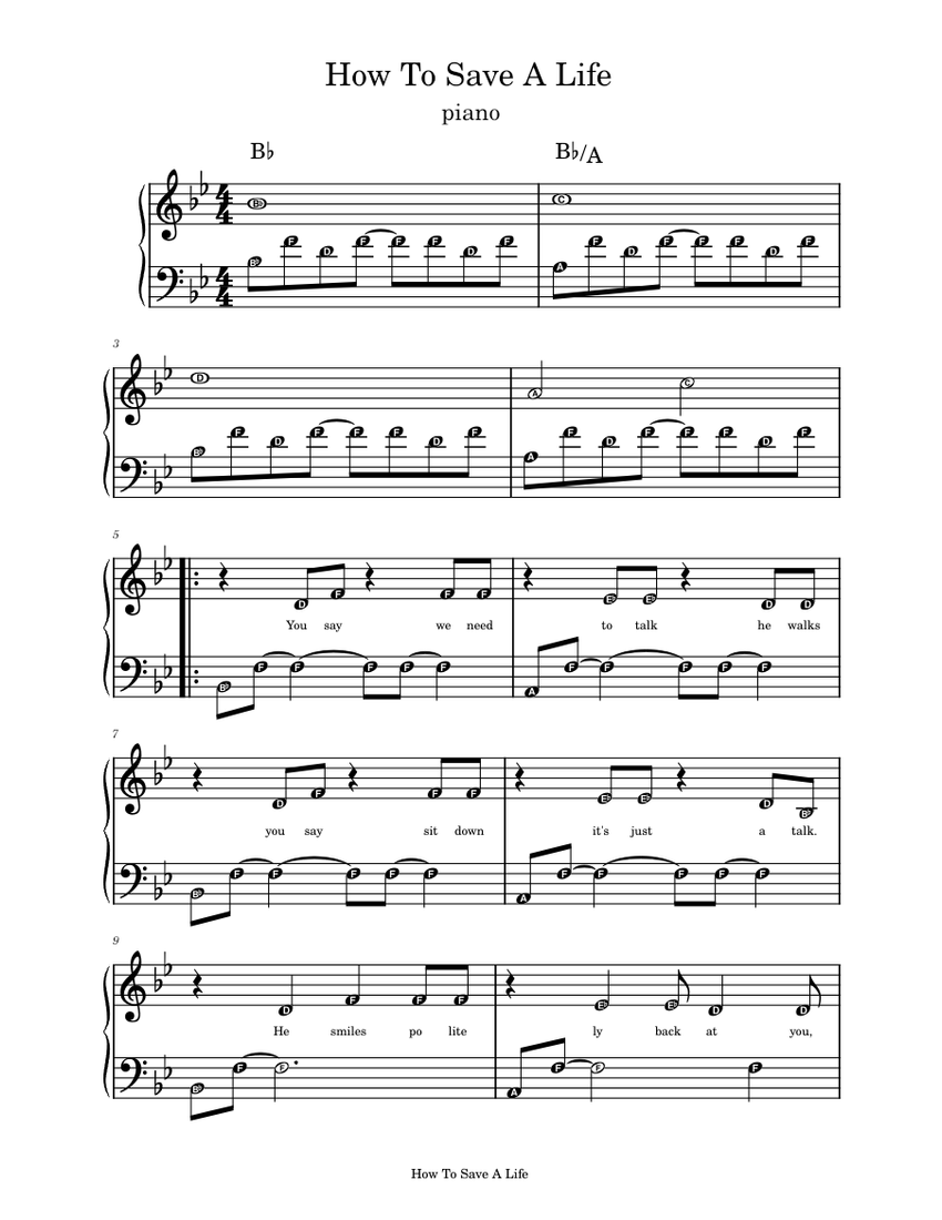 How To Save A Life – The Fray Sheet music for Piano (Solo) Easy |  Musescore.com