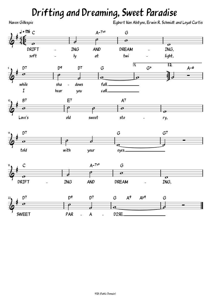 Drifting And Dreaming (Sweet Paradise) (Lead sheet with lyrics
