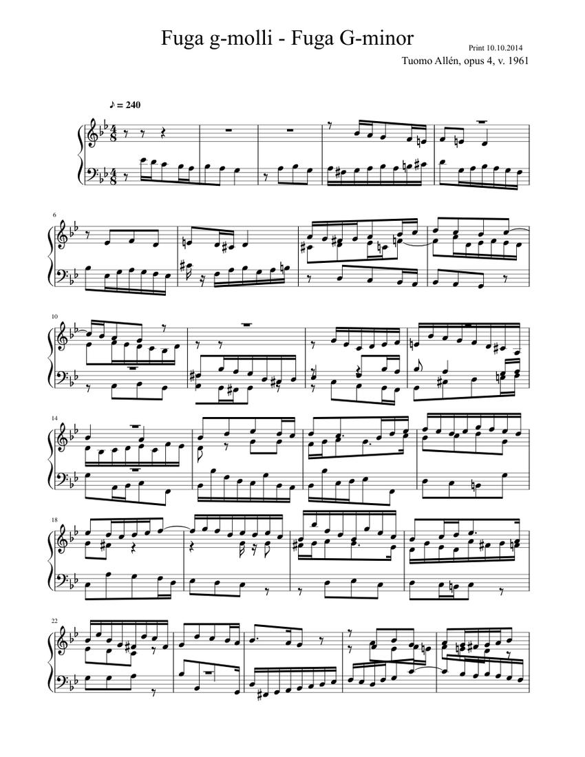 Fuga g-molli - Fuga G-minor Sheet music for Piano (Solo) | Download and ...