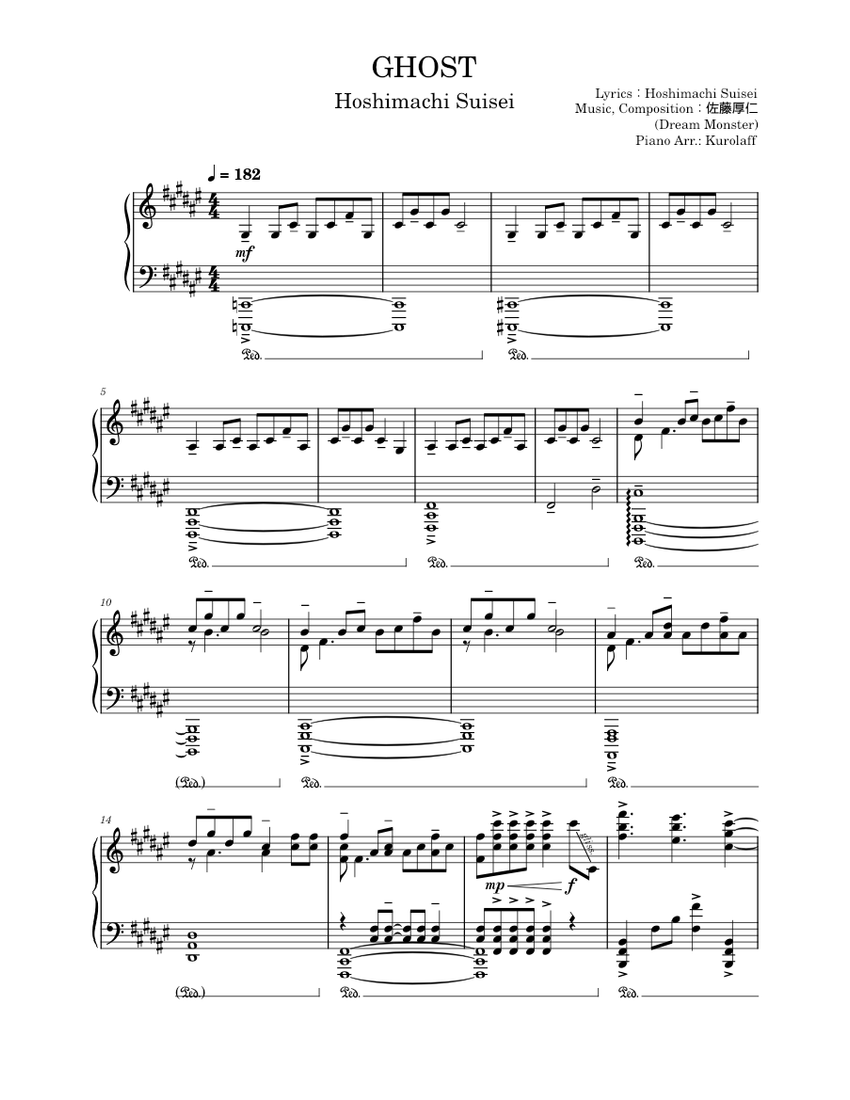 GHOST – Hoshimachi Suisei Sheet music for Piano (Solo) | Musescore.com