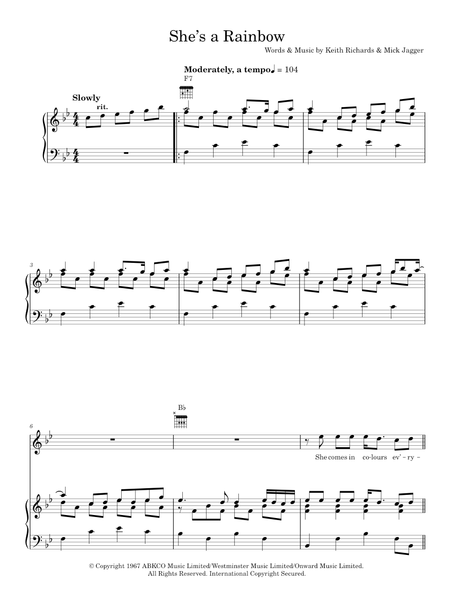 She s A Rainbow Sheet Music For Piano Vocals By Marianne Faithfull she-s-a-rainbow-sheet-music-for-piano-vocals-by-marianne-faithfull