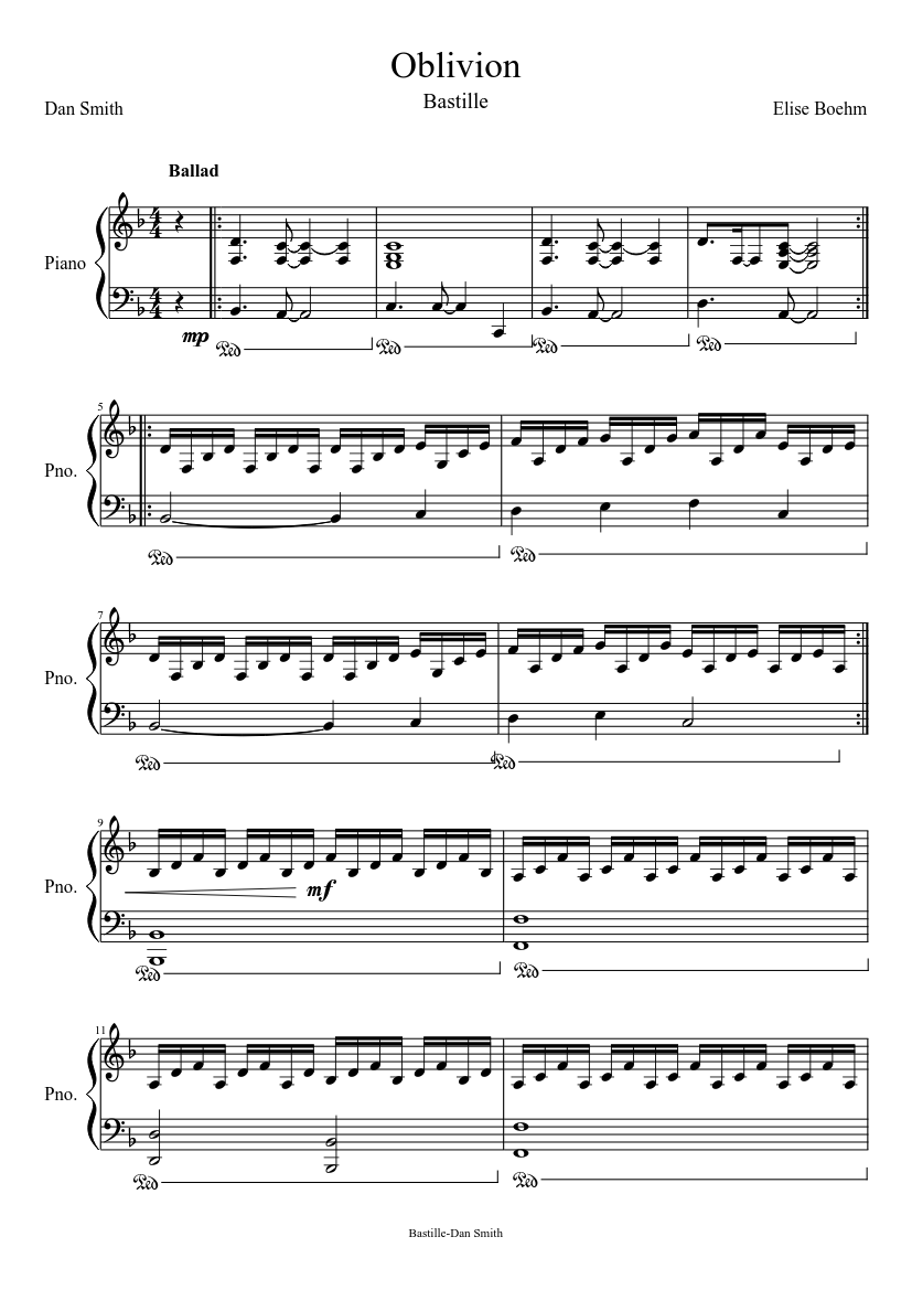 Oblivion-Bastille Sheet music for Piano (Solo) Easy | Musescore.com
