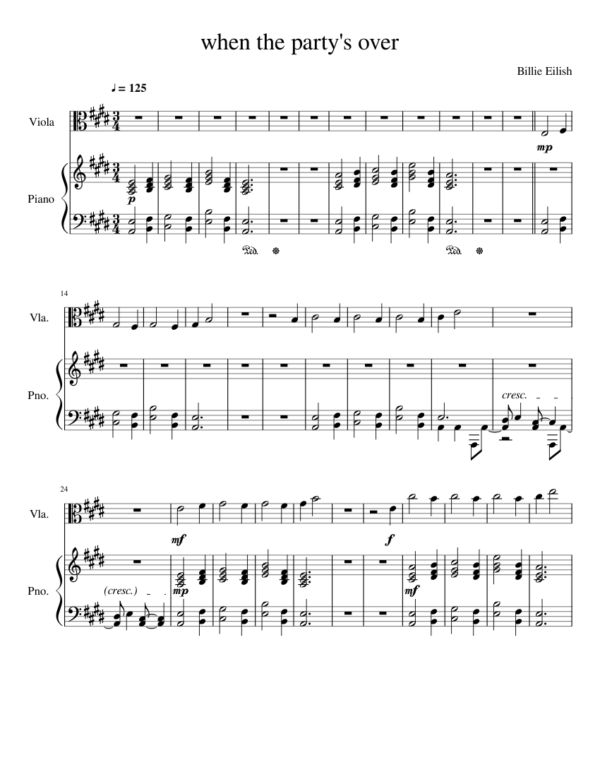when the party's over Viola Sheet music for Piano, Viola (Solo) |  Musescore.com