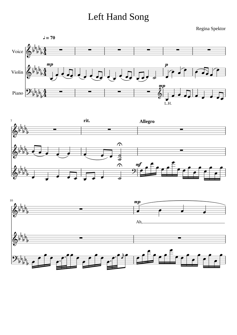 Left Hand Song Sheet music for Piano, Kazoo, Violin (Mixed Trio ...