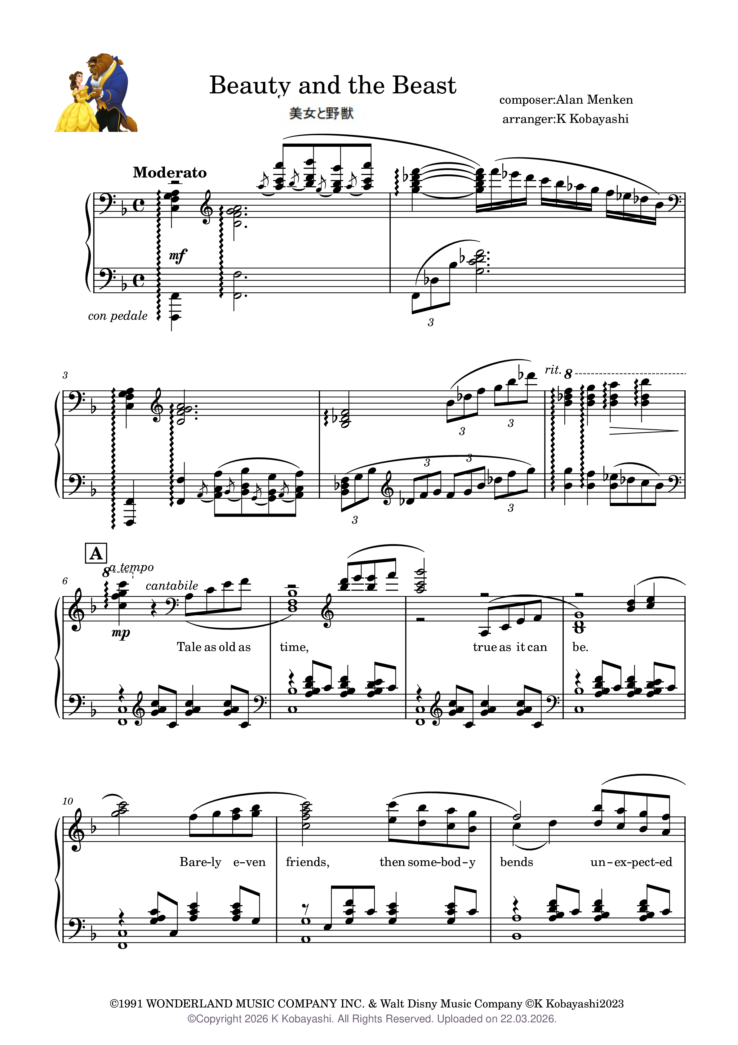Beauty And The Beast - Alan Menken Sheet Music for Piano (Solo