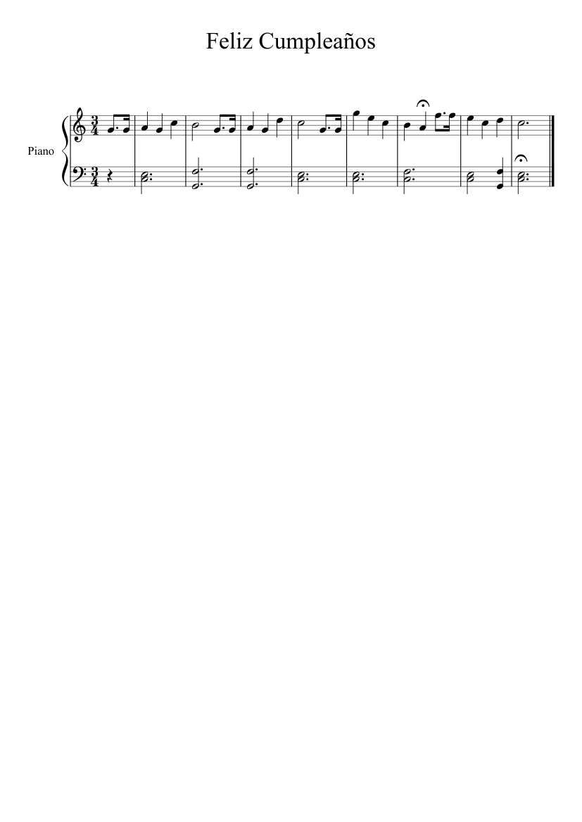 Feliz Cumpleaños (Piano) Sheet Music for Piano (Solo) easy | MuseScore.com, image size:827x1169