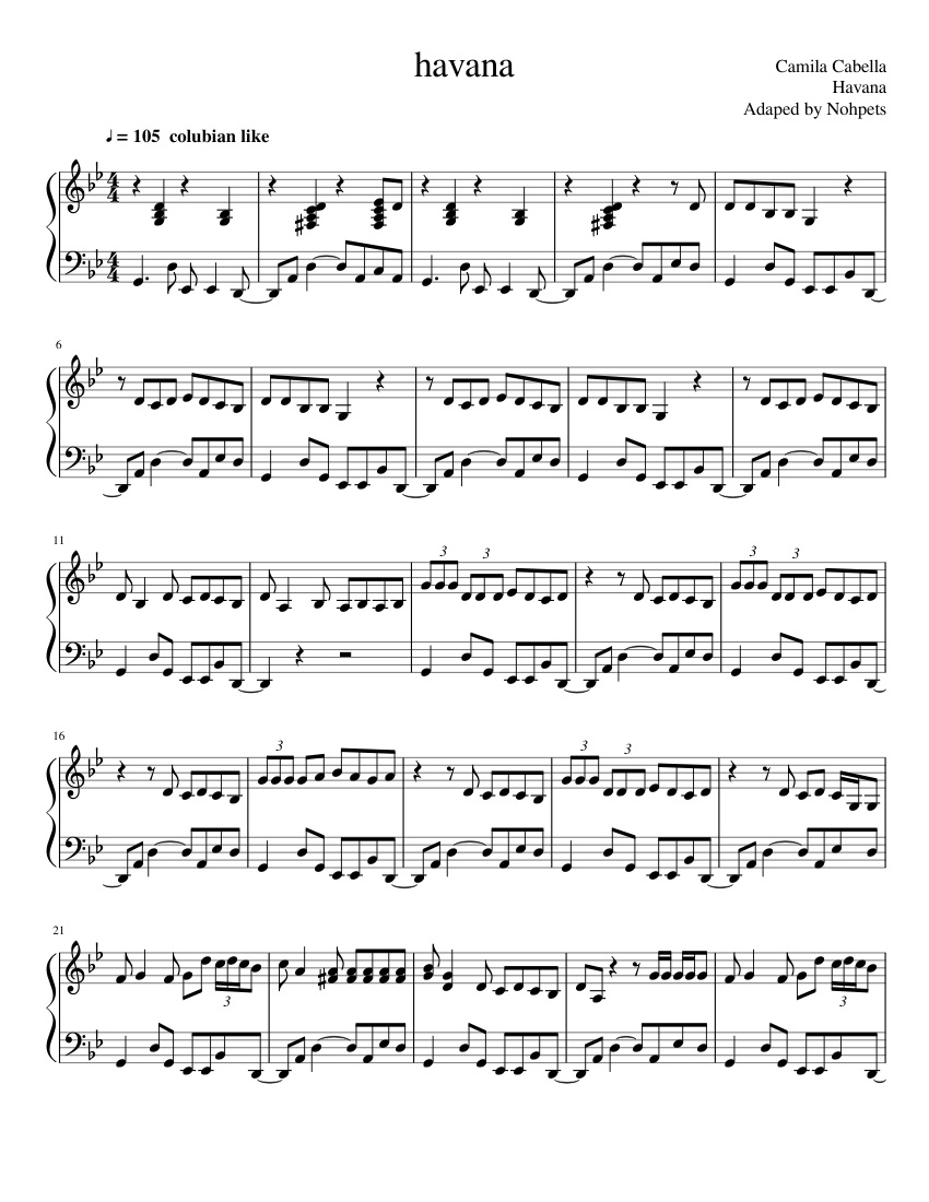 havana piano sheet music roblox