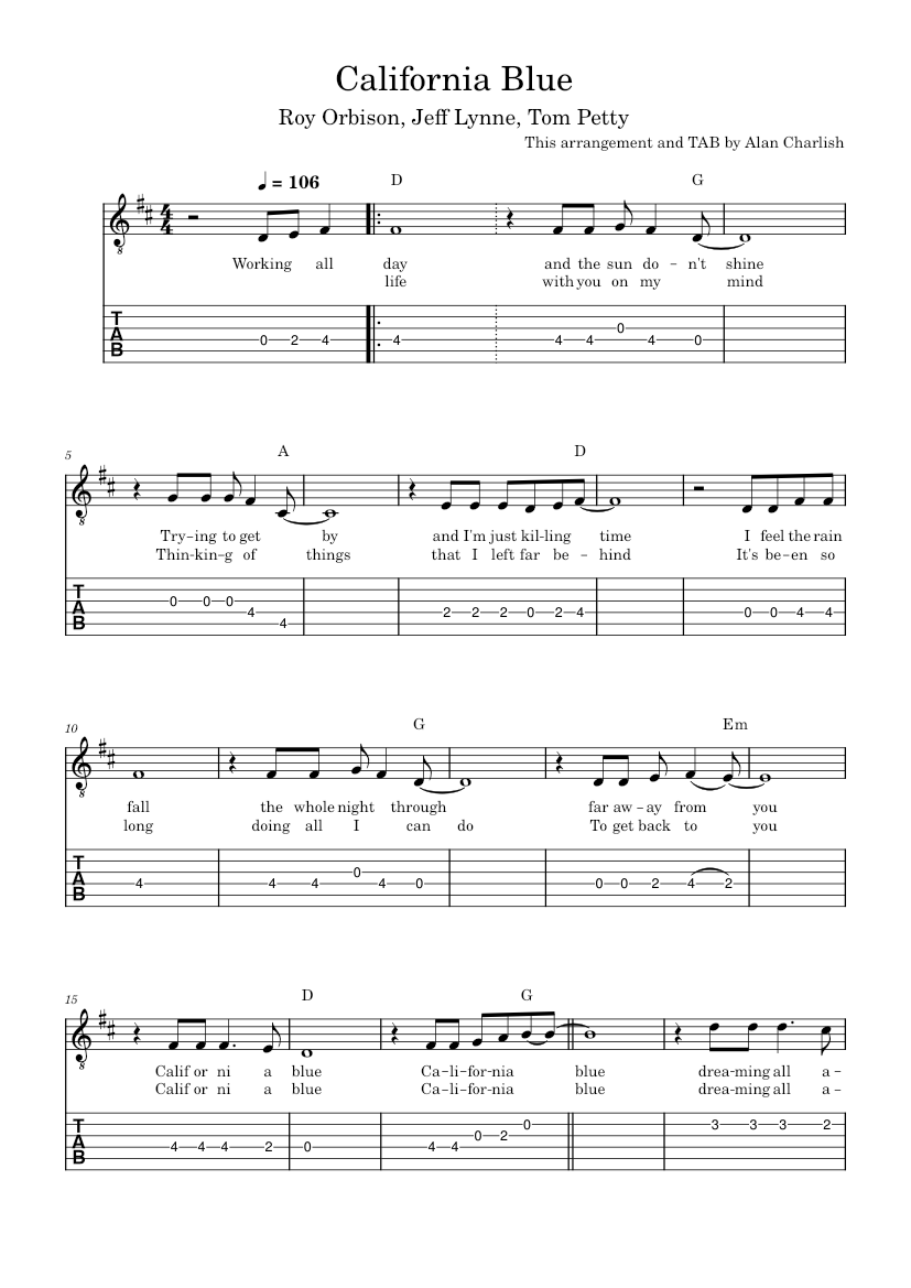 Calif Blue Notes California blue – Roy Orbison California Blue Guitar Solo Sheet music ...