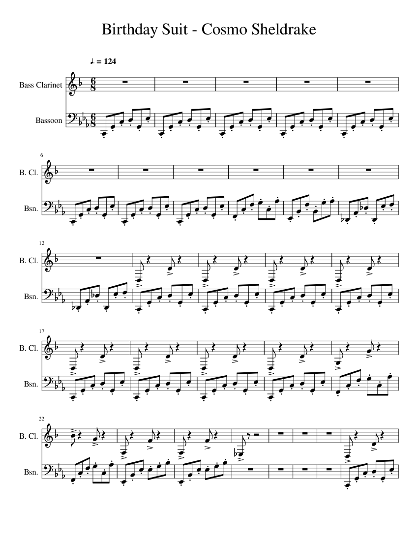 Cosmo Sheldrake - Birthday Suit (Bassoon + Bass Clarinet) Sheet music for  Clarinet bass, Bassoon (Woodwind Duet)