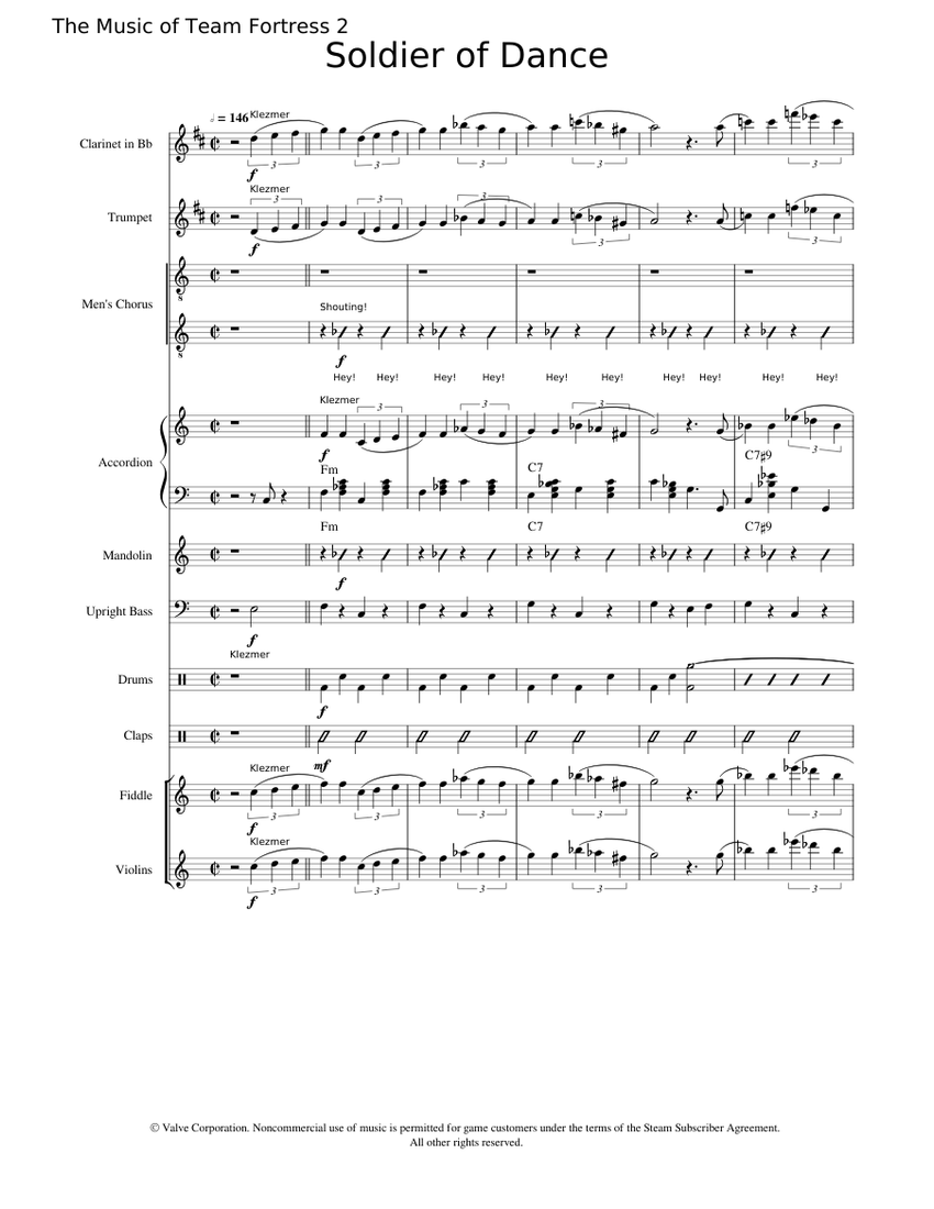 Soldier of Dance/Team Fortress 2 Kazotsky Kick (Official Valve ver.) Sheet  music for Violin, Bass, Piano, Trumpet & more instruments (Mixed Quintet) |  Musescore.com