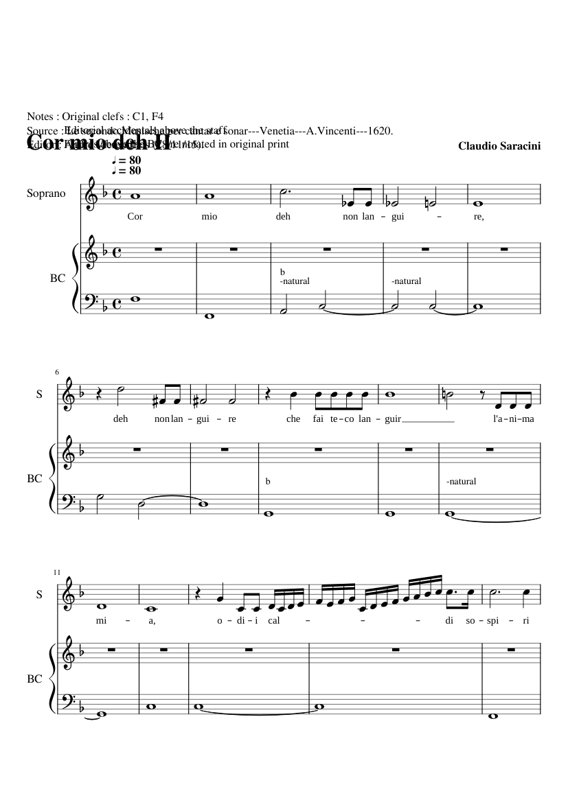 Cor mio deh non languire