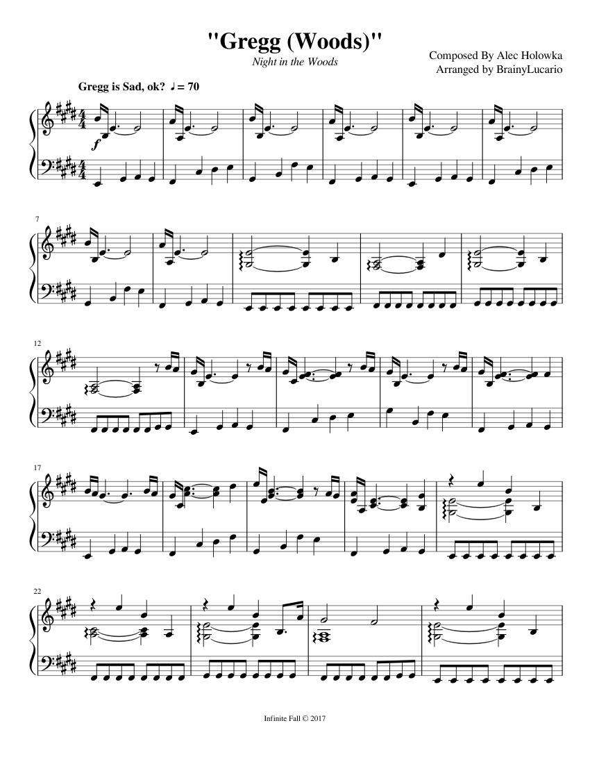 Night in the Woods- Gregg's Woods Sheet music for Piano (Solo) Easy |  Musescore.com