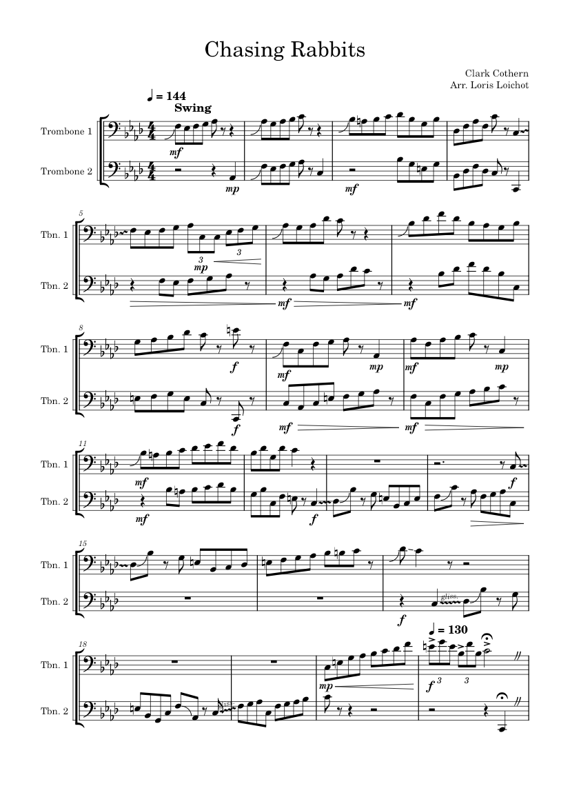 Chasing Rabbits for Trombone Duet Sheet music for Trombone (Brass Duet)