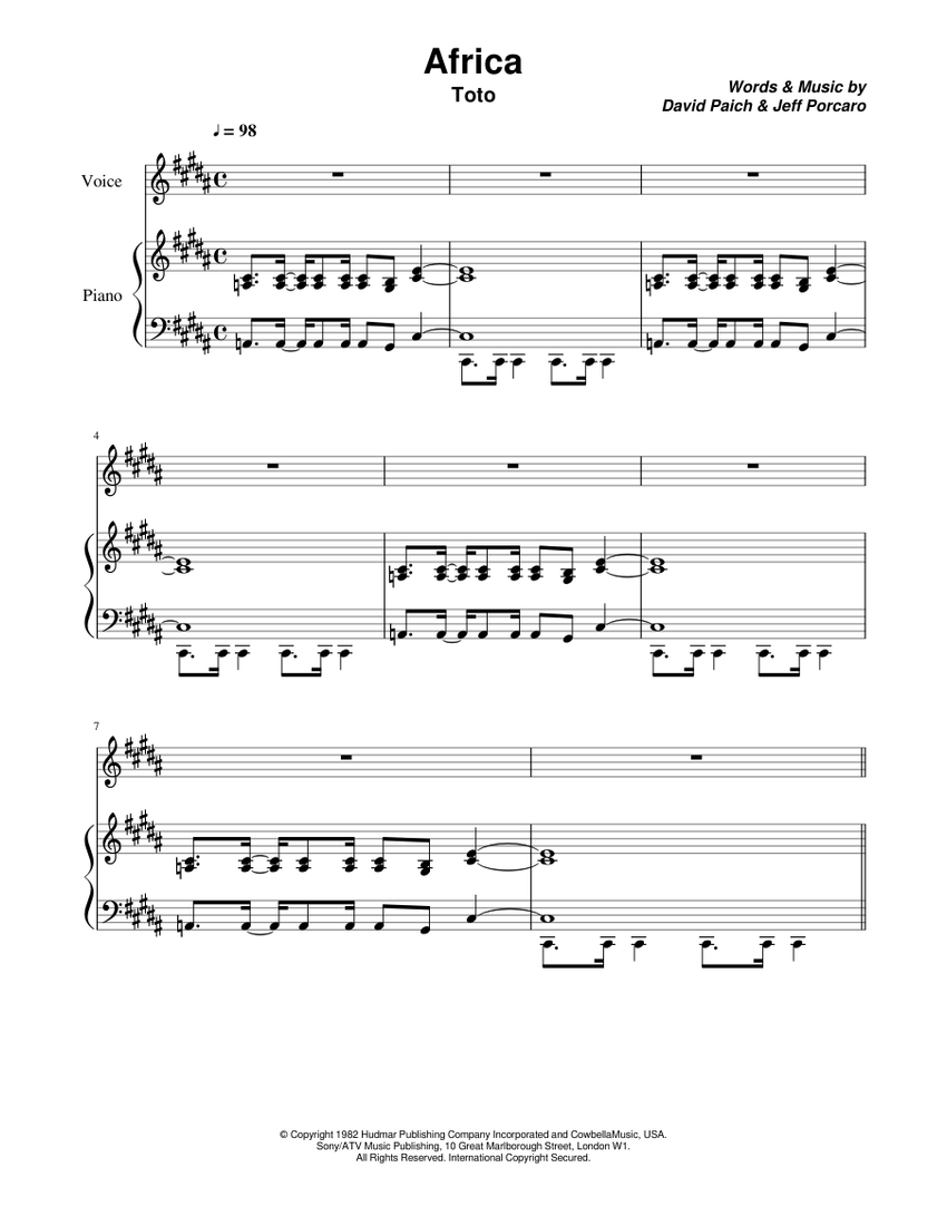 Africa by Toto Sheet music for Piano, Vocals (Piano-Voice) | Musescore.com