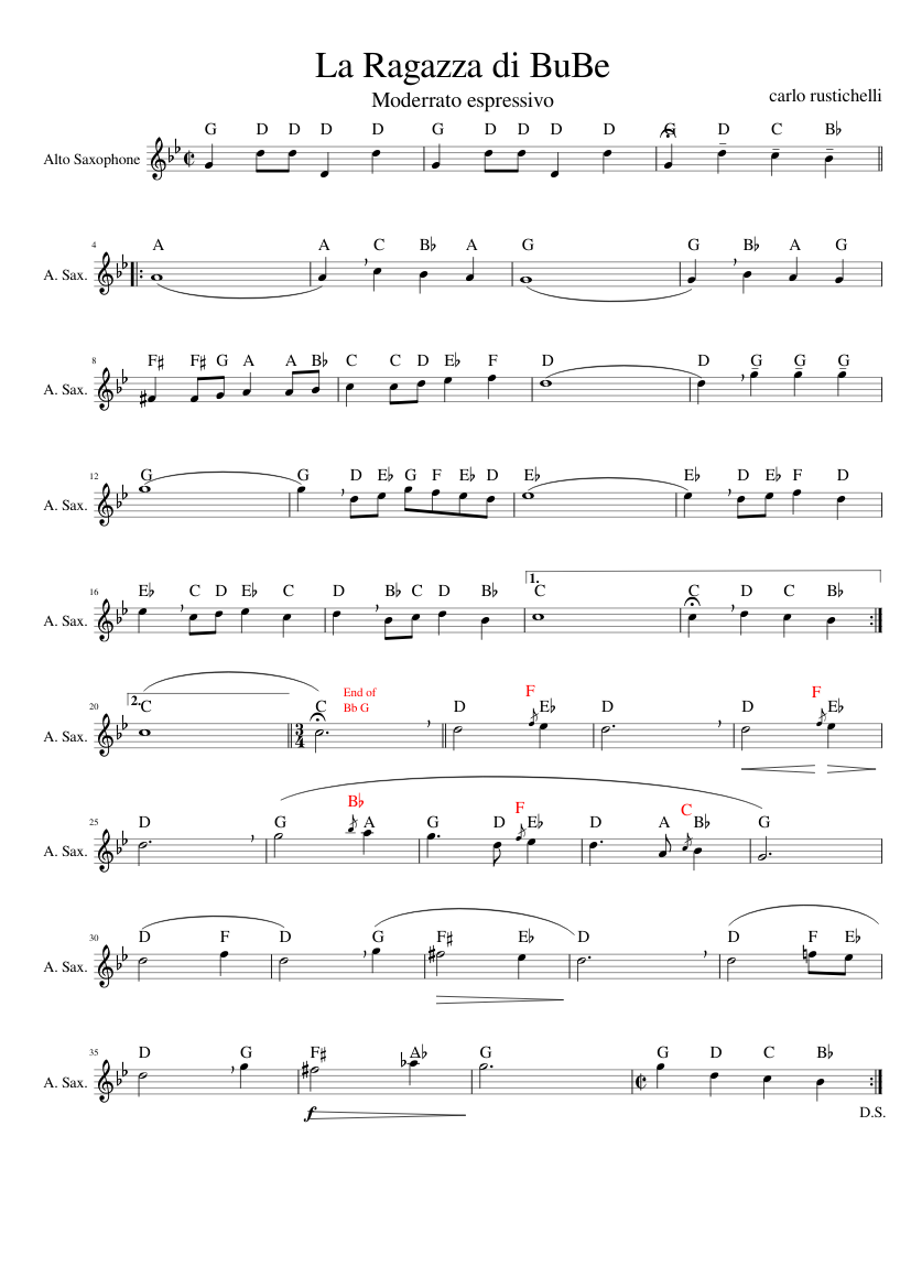 La Ragazza di BuBe Sheet music for Piano, Saxophone alto (Solo) |  Musescore.com