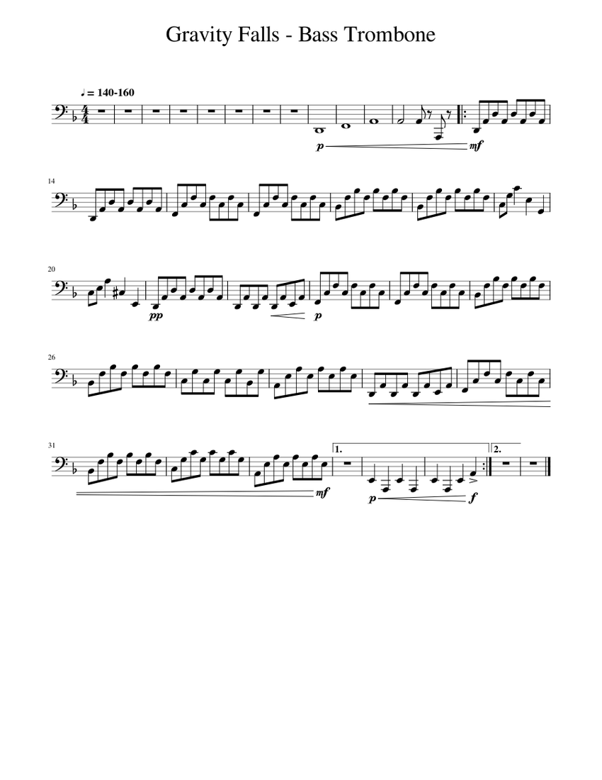 Gravity_Falls__Bass_Trombone Sheet music for Trombone bass (Solo