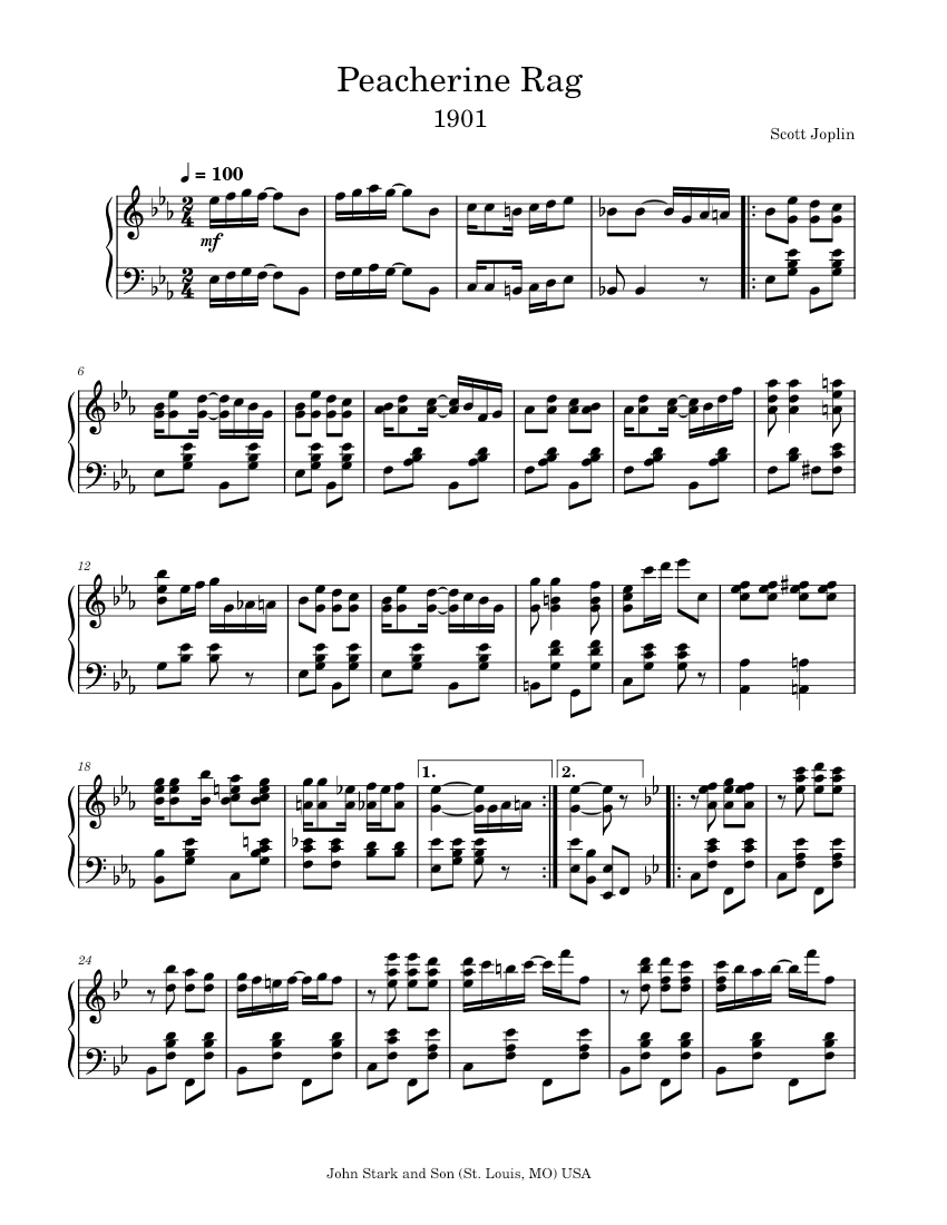 Peacherine Rag by Scott Joplin (1901) Sheet music for Piano (Solo ...
