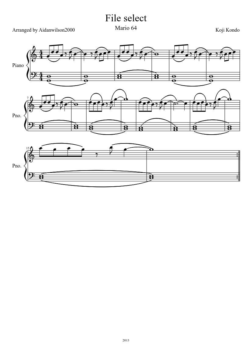 File select (Mario 64) Sheet Music for Piano (Solo) Easy