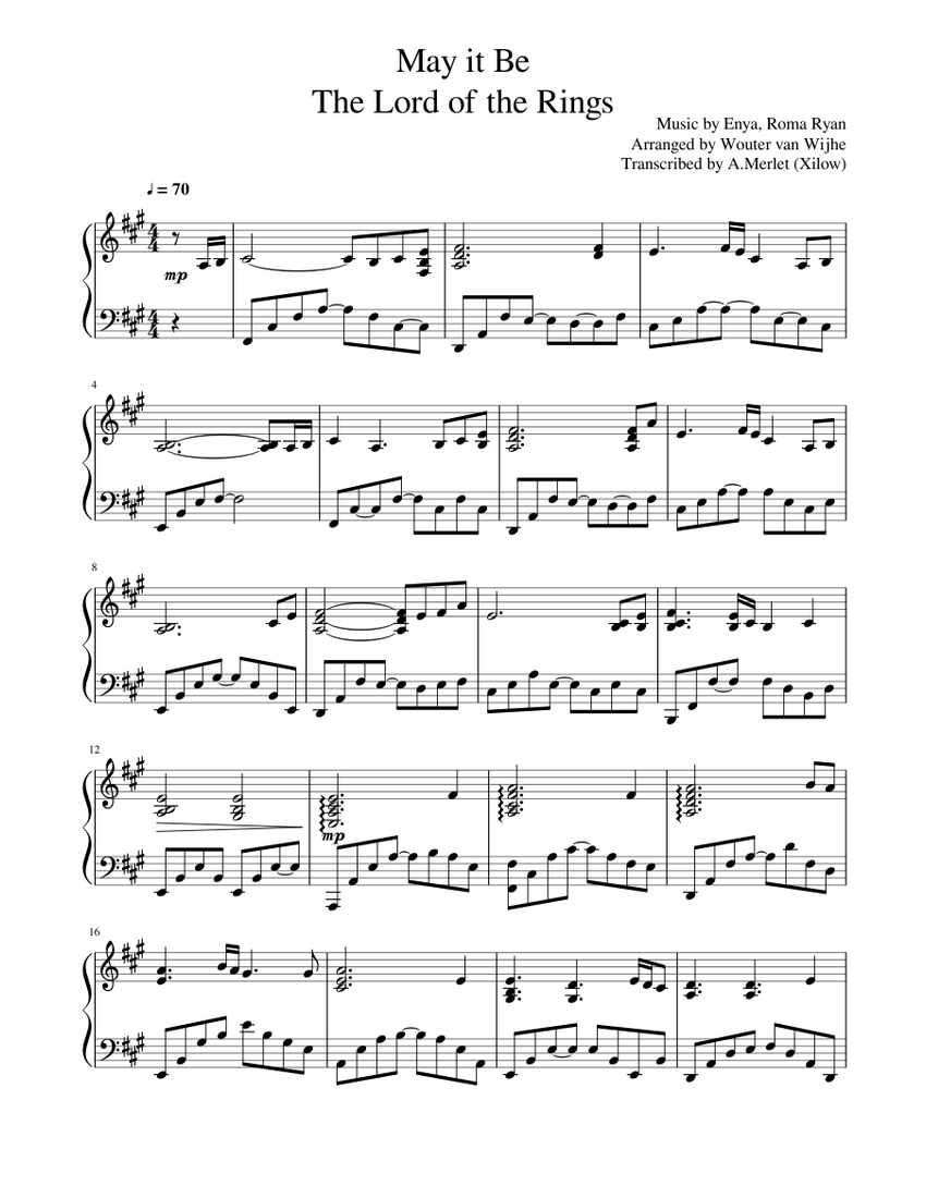 May it Be The Lord of the Rings Sheet music for Piano (Solo