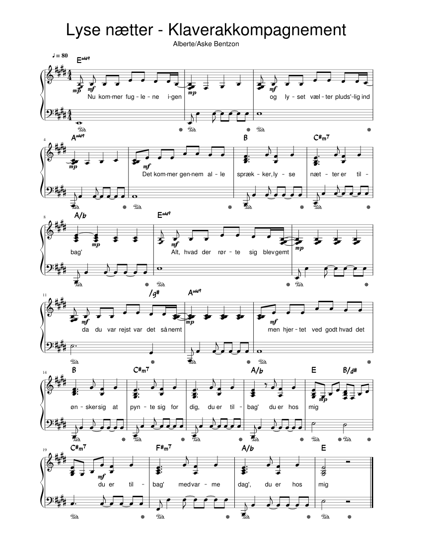 Lyse nætter - klaverakkompagnement Sheet music for Piano (Solo) |